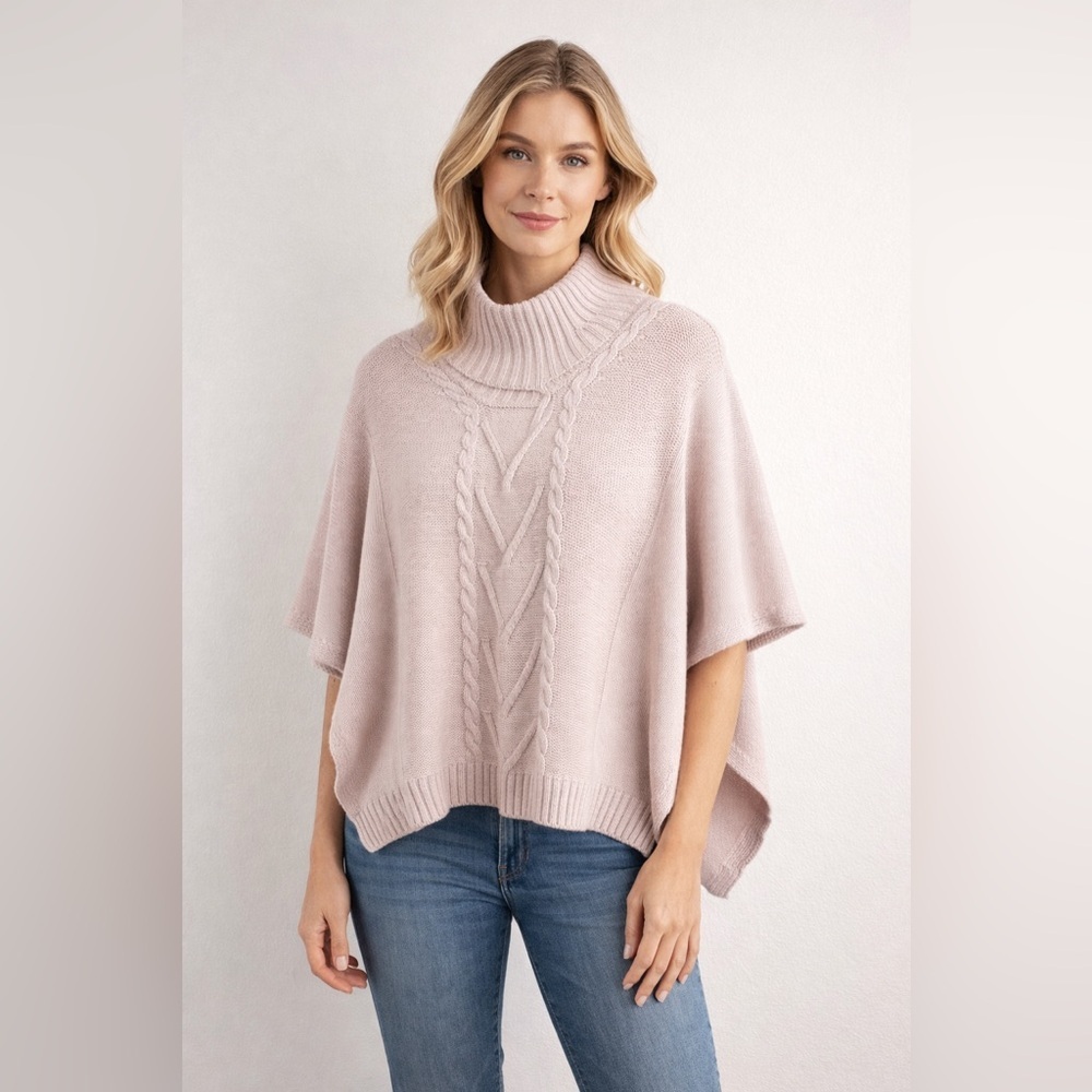 NOTE DI ANITA Turtleneck cashmere blend poncho - Soft Pink One size